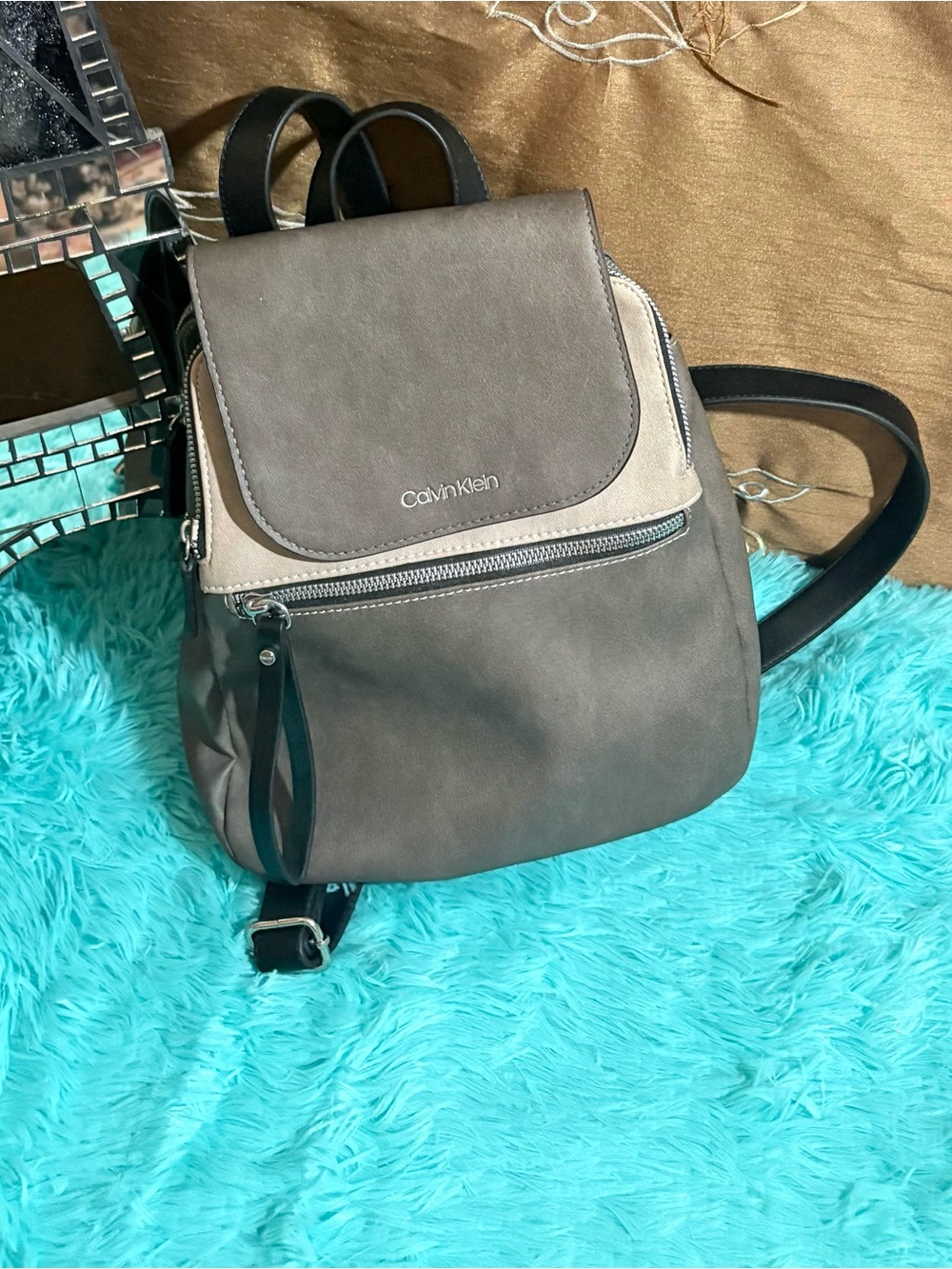 Calvin Klein Gray and Beige Triple Compartment Mini Backpack NWOT Style#0913628